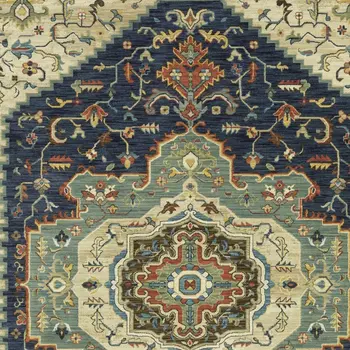 3' X 5' Blue Ivory And Gray Oriental Area Rug With Fringe