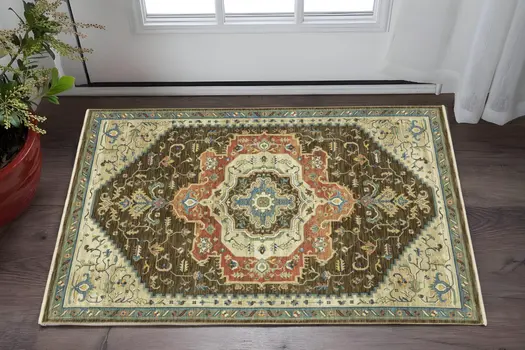 3' X 5' Brown And Orange Oriental Area Rug With Fringe