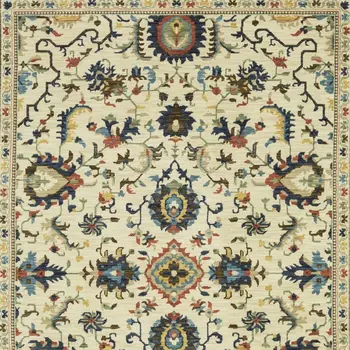 3' X 5' Ivory Blue And Brown Oriental Area Rug With Fringe