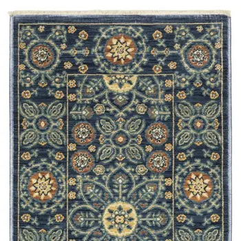 8' Blue And Rust Medallion Runner Rug With Fringe