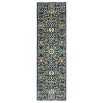 8' Blue And Rust Medallion Runner Rug With Fringe