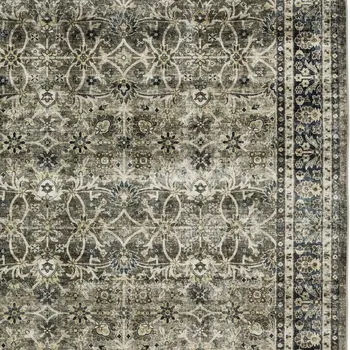 4' X 6' Charcoal And Blue Oriental Distressed Area Rug