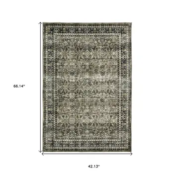 4' X 6' Charcoal And Blue Oriental Distressed Area Rug