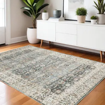 4' X 6' Gray And Ivory Oriental Distressed Area Rug