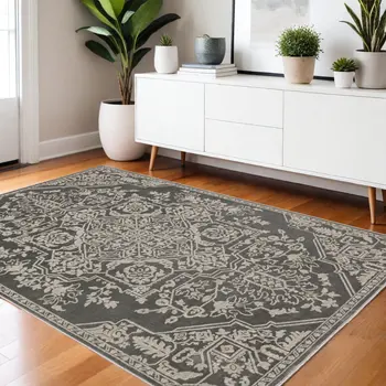 4' X 6' Gray And Light Gray Oriental Area Rug