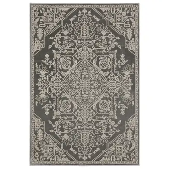 4' X 6' Gray And Light Gray Oriental Area Rug