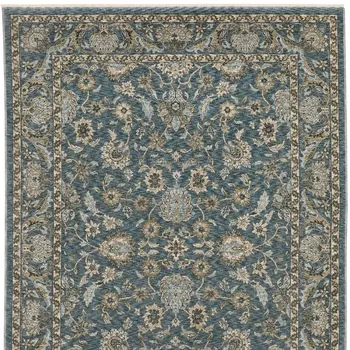 2' X 3' Blue And Beige Oriental Area Rug With Fringe