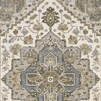 2' X 3' Ivory And Gold Medallion Distressed Area Rug With Fringe