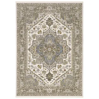 2' X 3' Ivory And Gold Medallion Distressed Area Rug With Fringe