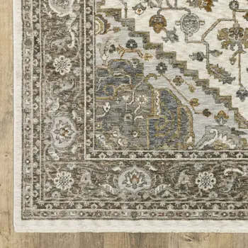 2' X 3' Ivory And Gold Medallion Distressed Area Rug With Fringe