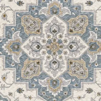 2' X 3' Blue And Ivory Medallion Distressed Area Rug With Fringe