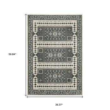 3' X 5' Gray And Blue Medallion Area Rug