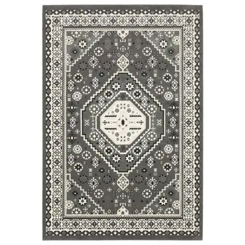 3' X 5' Gray And Ivory Medallion Area Rug