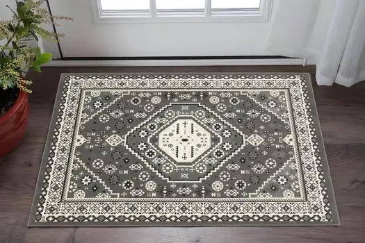 3' X 5' Gray And Ivory Medallion Area Rug