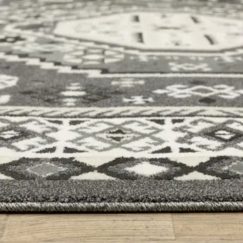 3' X 5' Gray And Ivory Medallion Area Rug