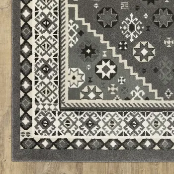 3' X 5' Gray And Ivory Medallion Area Rug