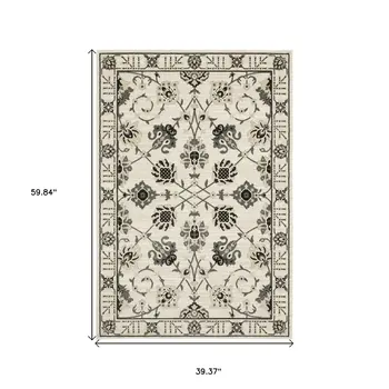3' X 5' Ivory And Gray Oriental Area Rug