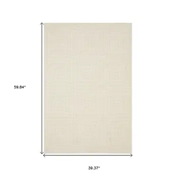 3' X 5' Ivory And Beige Geometric Area Rug