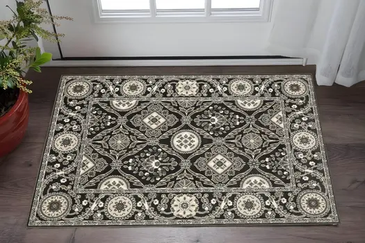 3' X 5' Charcoal And Gray Oriental Area Rug