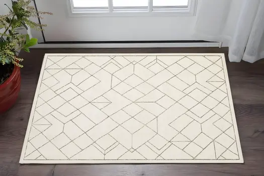 3' X 5' Ivory And Taupe Geometric Area Rug