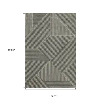 3' X 5' Gray And Ivory Geometric Area Rug