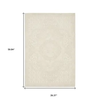 3' X 5' Ivory And Beige Medallion Area Rug