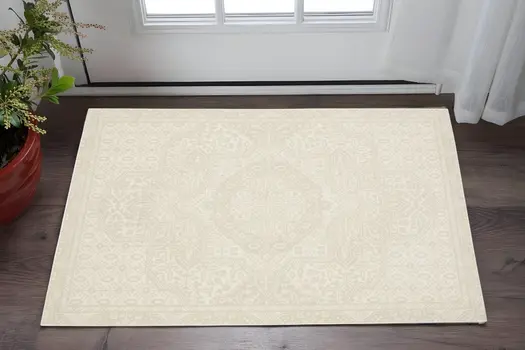 3' X 5' Ivory And Beige Medallion Area Rug
