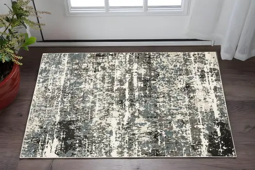 3' X 5' Ivory And Gray Abstract Area Rug