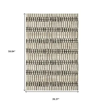 3' X 5' Beige And Black Geometric Area Rug