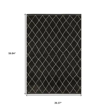 3' X 5' Charcoal And Ivory Trellis Area Rug