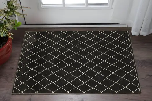 3' X 5' Charcoal And Ivory Trellis Area Rug