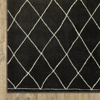 3' X 5' Charcoal And Ivory Trellis Area Rug