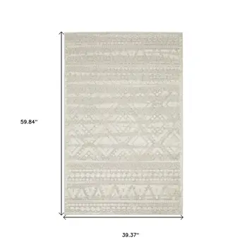 3' X 5' Beige And Ivory Tribal Area Rug