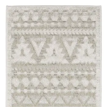 8' Beige And Ivory Tribal Runner Rug