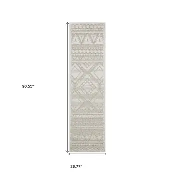 8' Beige And Ivory Tribal Runner Rug