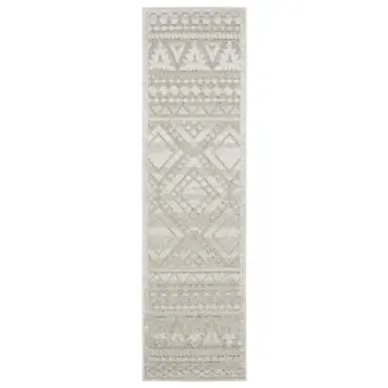 8' Beige And Ivory Tribal Runner Rug