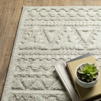 8' Beige And Ivory Tribal Runner Rug