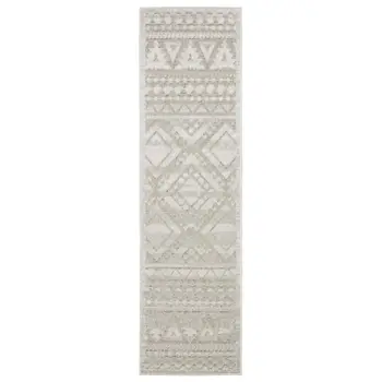 8' Beige And Ivory Tribal Runner Rug