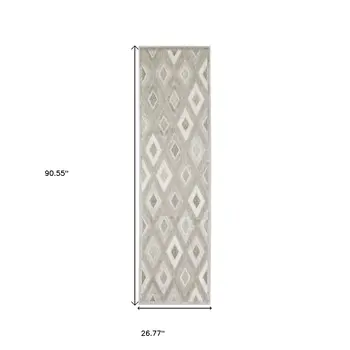 8' Beige And Gray Diamond Runner Rug