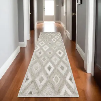 8' Beige And Gray Diamond Runner Rug