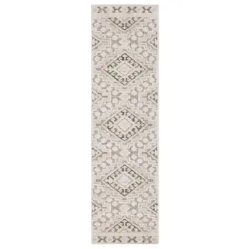 8' Beige And Brown Tribal Runner Rug