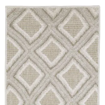 8' Gray And Beige Diamond Runner Rug