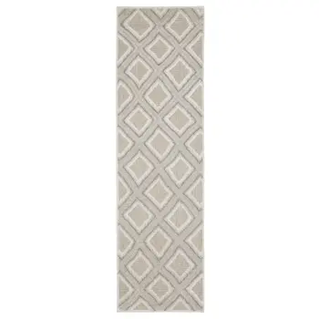 8' Gray And Beige Diamond Runner Rug