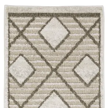 8' Beige And Brown Geometric Runner Rug