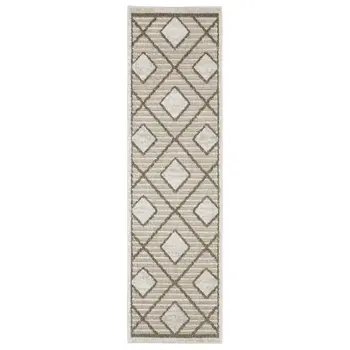 8' Beige And Brown Geometric Runner Rug