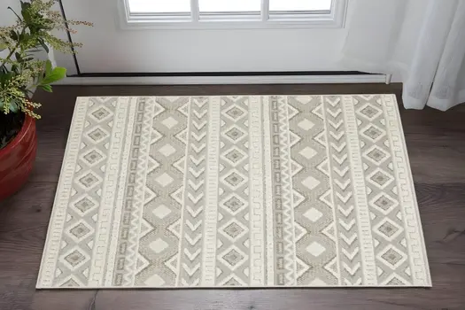 3' X 5' Gray And Beige Tribal Area Rug