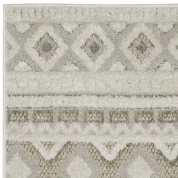 8' Gray And Beige Tribal Runner Rug