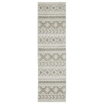 8' Gray And Beige Tribal Runner Rug