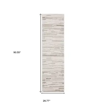 8' Ivory And Brown Striped Distressed Runner Rug