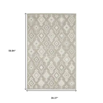 3' X 5' Beige And Gray Oriental Area Rug